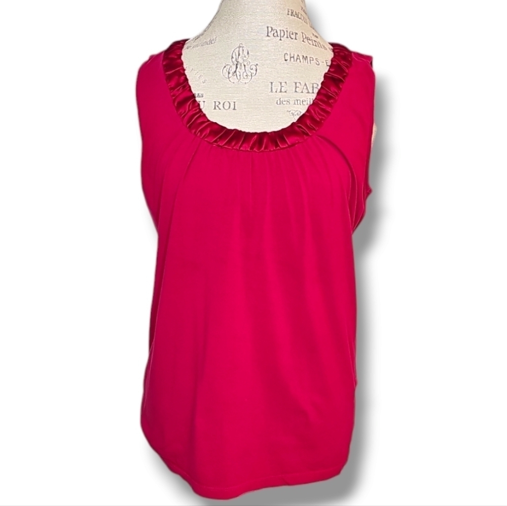 Ann Taylor Red Sleeveless Satin Neck Trim Top - Size Large